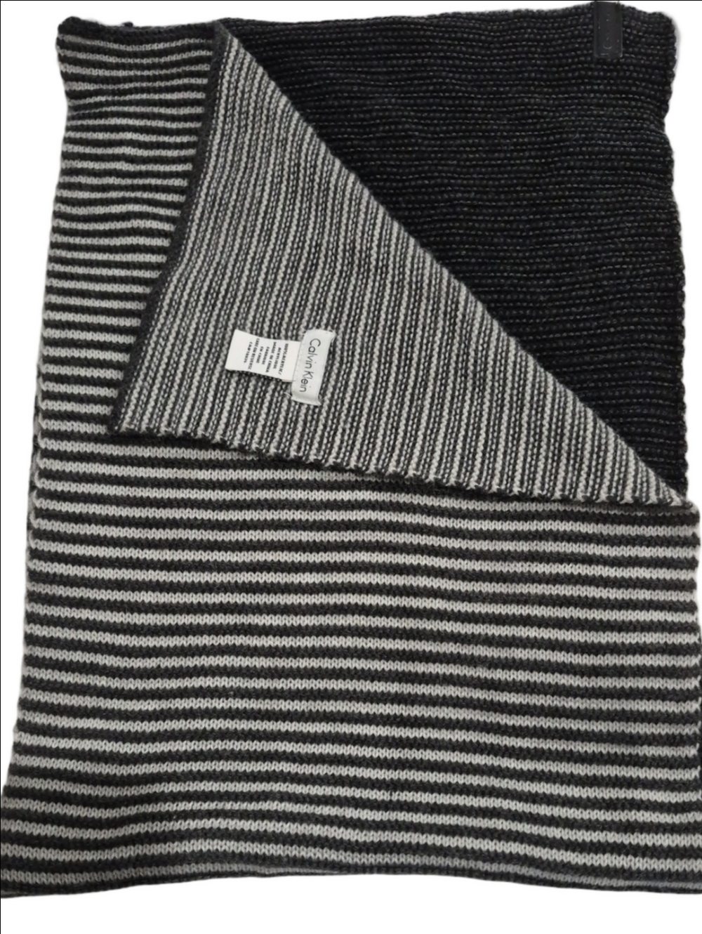 Calvin Klein Men’s Women’s Striped Knit Scarf Gray Black Reversible Long 75"